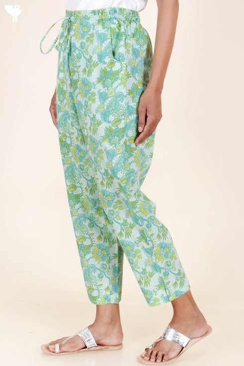 Cambric Cotton Straight Pants In Floral Print